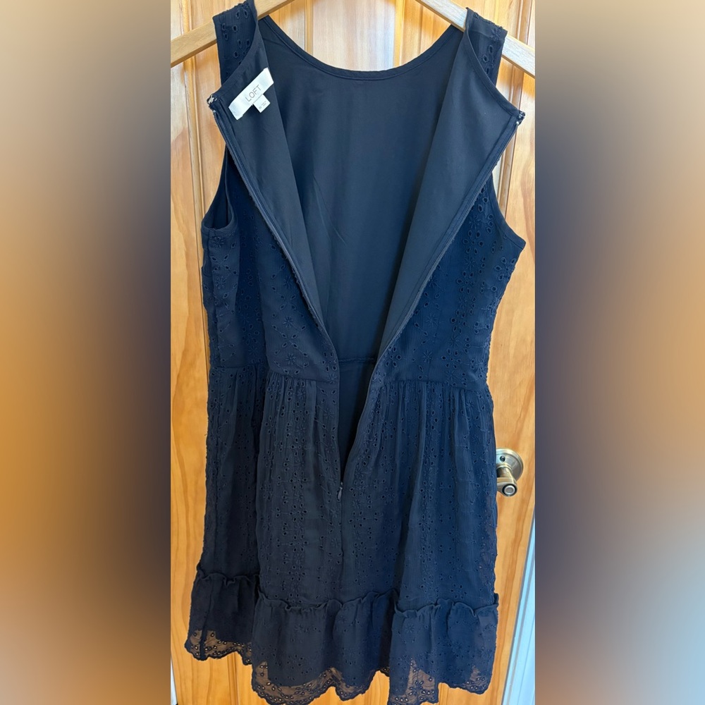 Loft Navy Eyelet Dress with Tiered Ruffle - Picture 3 of 6